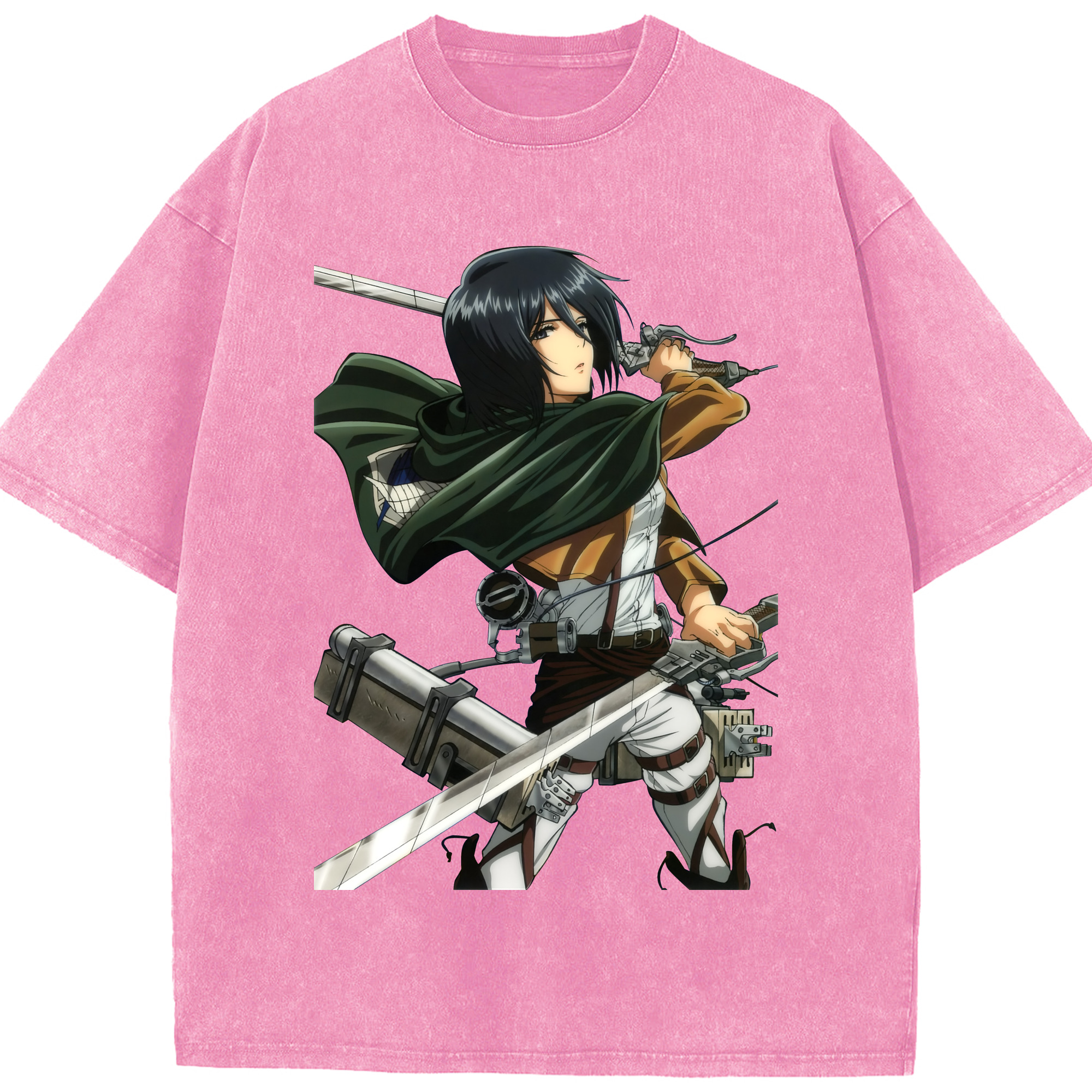 （画像用） 進撃の巨人 ミカサ·アッカーマン Attack on Titan Mikasa Ackerman 綿100% ヴィンテージ風 半袖Tシャツ（フロントプリント）